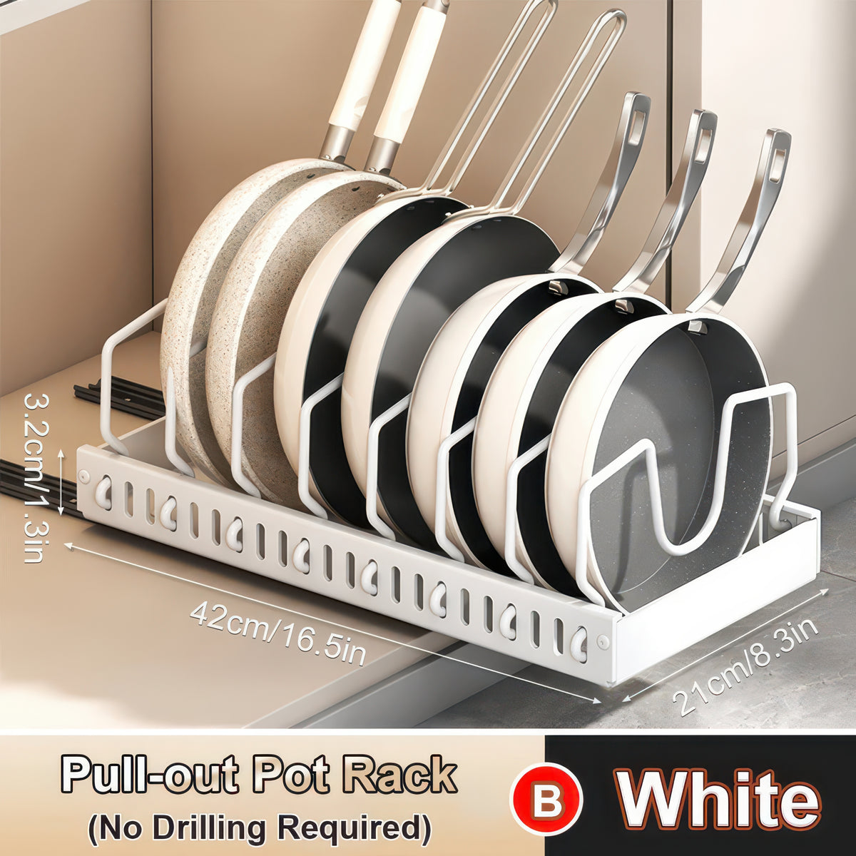 Under-Cabinet Sliding Pots and Pans Organizer with 8 Adjustable Dividers
