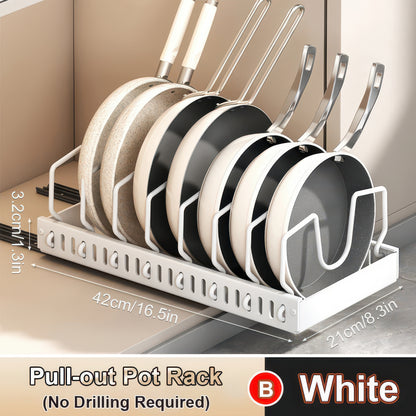 Under-Cabinet Sliding Pots and Pans Organizer with 8 Adjustable Dividers