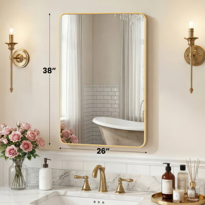 Tempered Glass Wall Mirror with Aluminum Frame, Multiple Sizes, Horizontal or Vertical