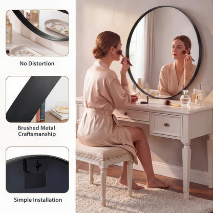 Groove Round Framed Wall Vanity Mirror, Matte Metal Frame