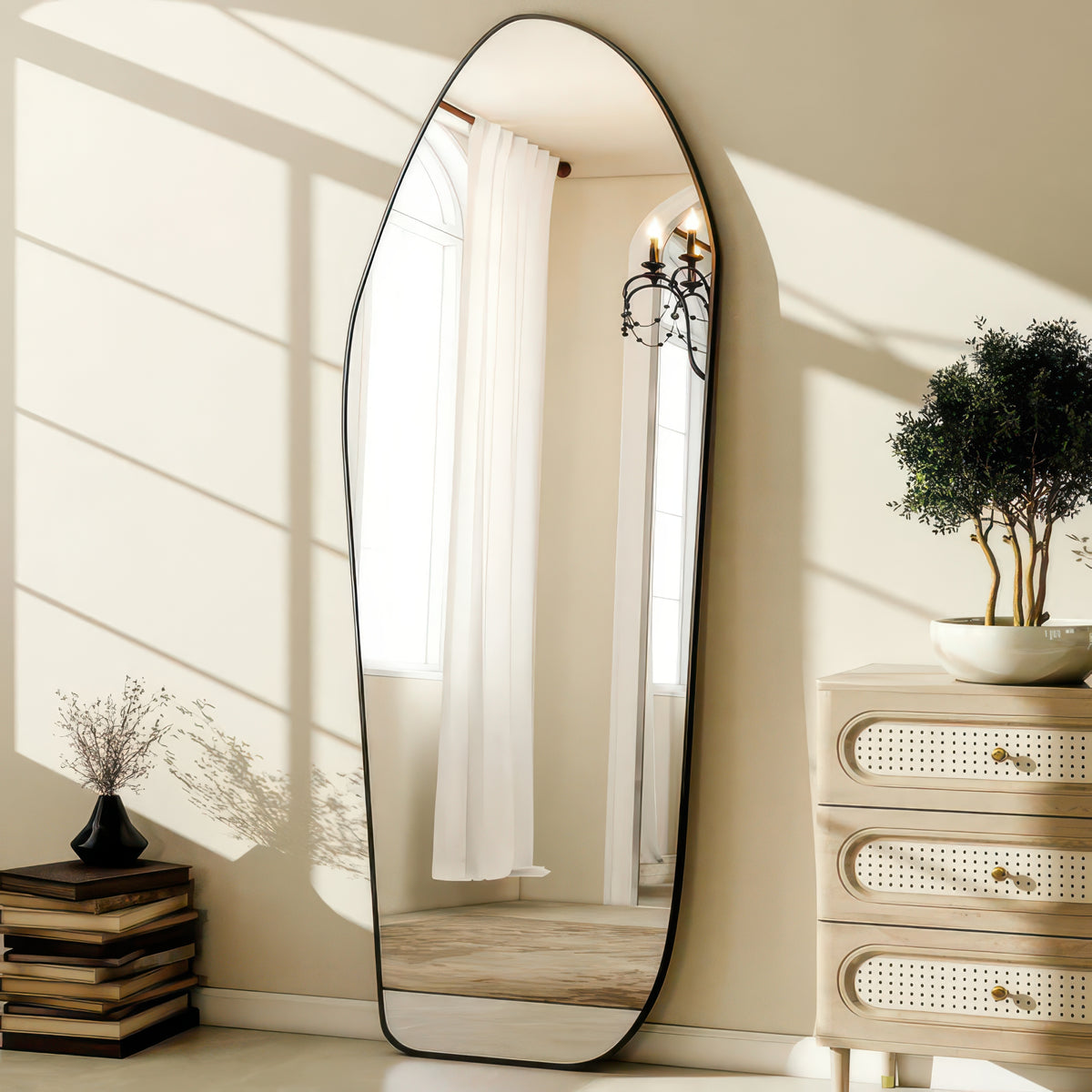 BEAUTYPEAK 67"x24" Irregular Full-Length Floor Mirror with Aluminum Frame
