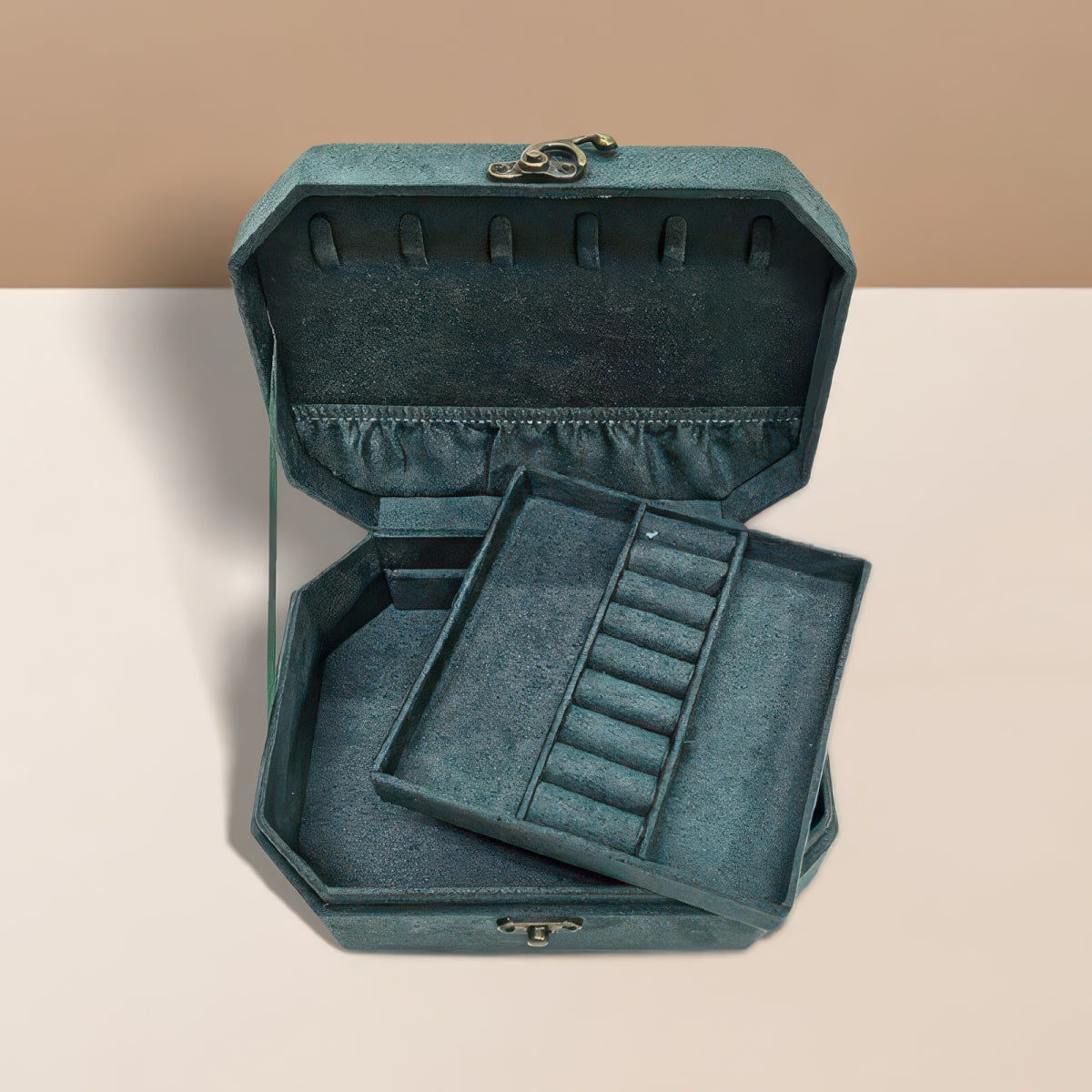 Vintage Octagon Double-Layer Jewelry Box, Large Capacity