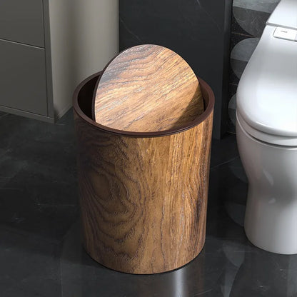 Vintage Trash Can – Wood Grain Leather Paper Basket