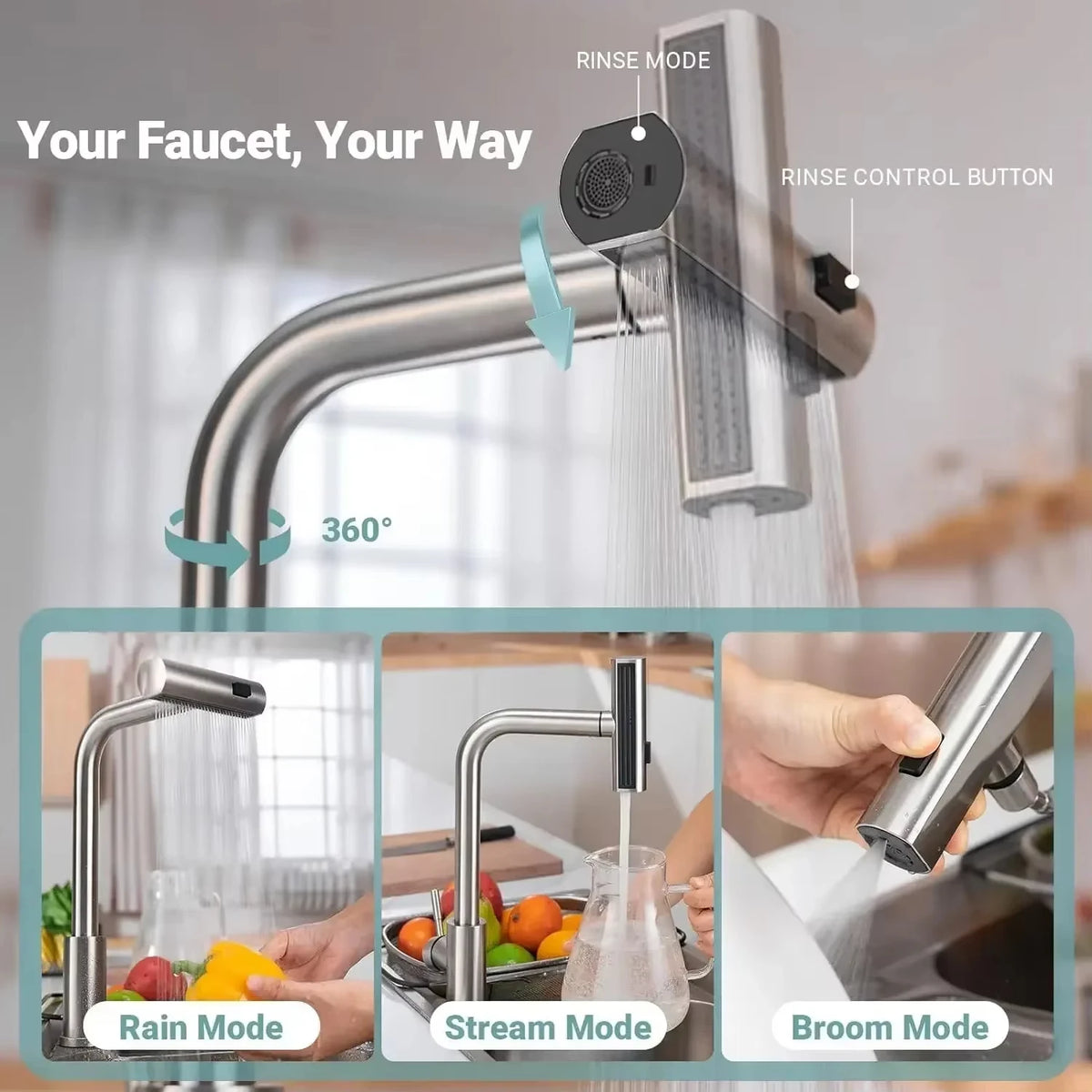 Stainless Steel Kitchen Faucet - MapleFair Pull-Out Faucet