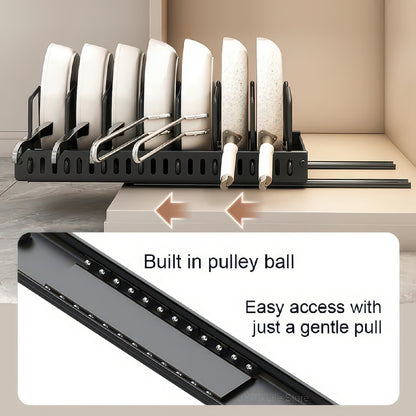 Under-Cabinet Sliding Pots and Pans Organizer with 8 Adjustable Dividers