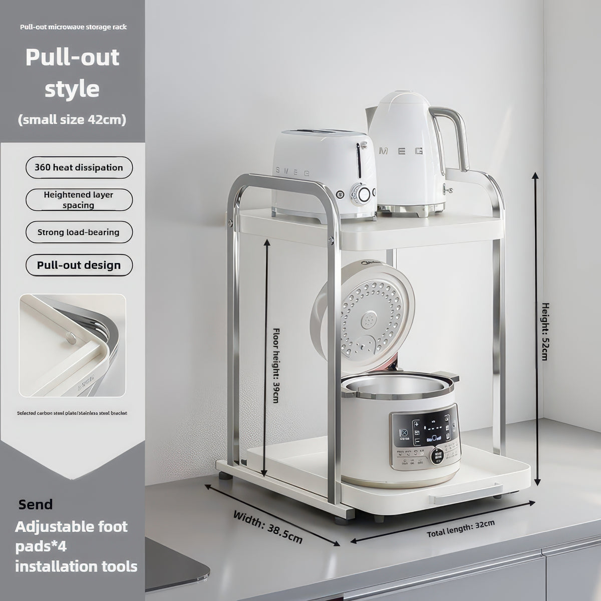 2-Layer Pull-Out Microwave Oven & Free-Standing Kitchen Storage Shelf