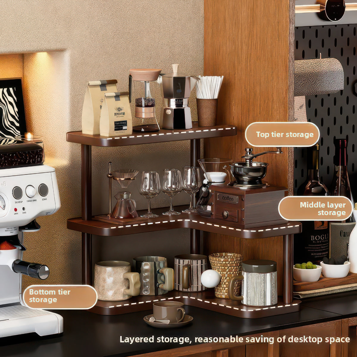 Premium Bamboo Corner Desktop Multi-Layer Storage Shelf - Corner Organizer