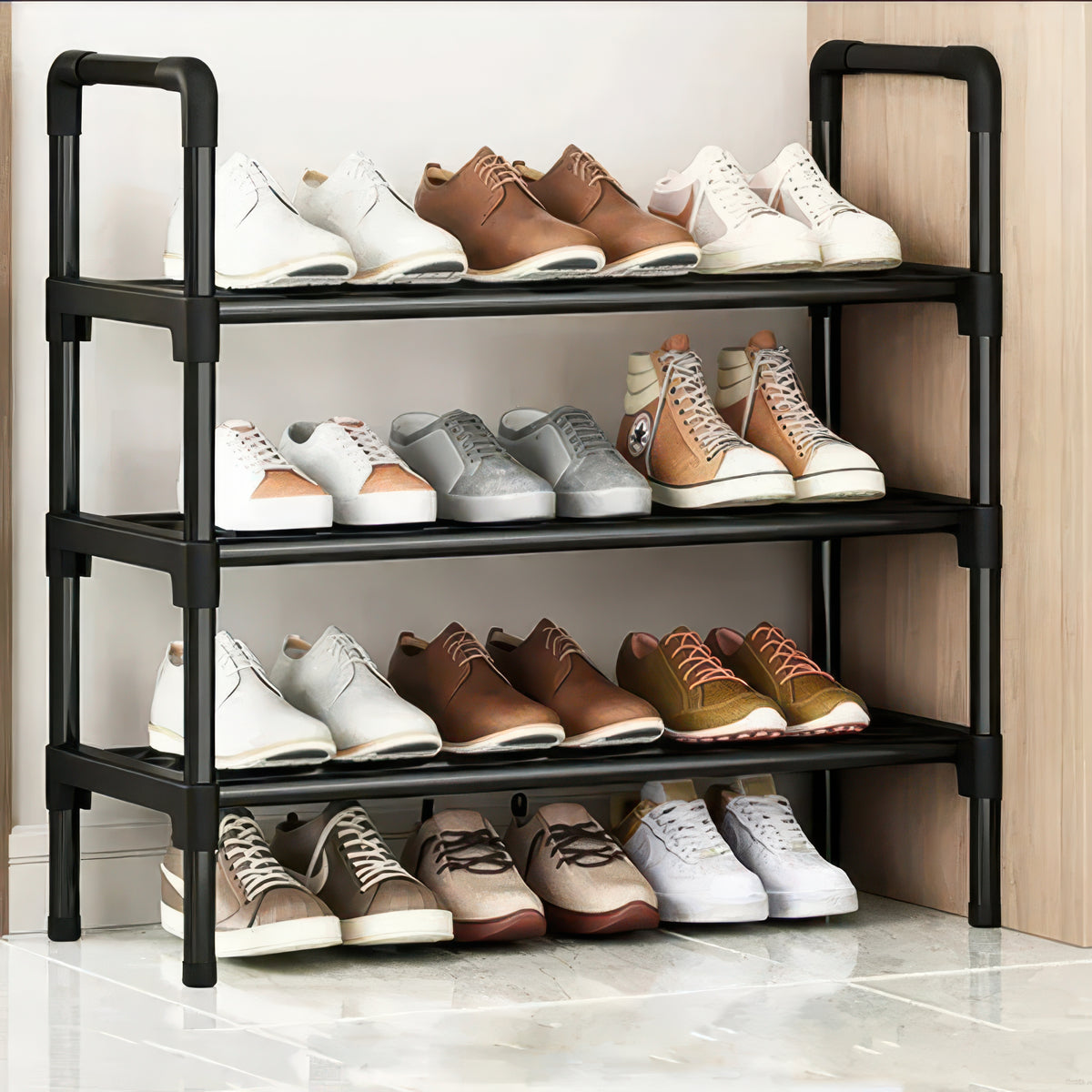 Two-to-Four-Tier Shoe Rack with Elevated Storage Shelves