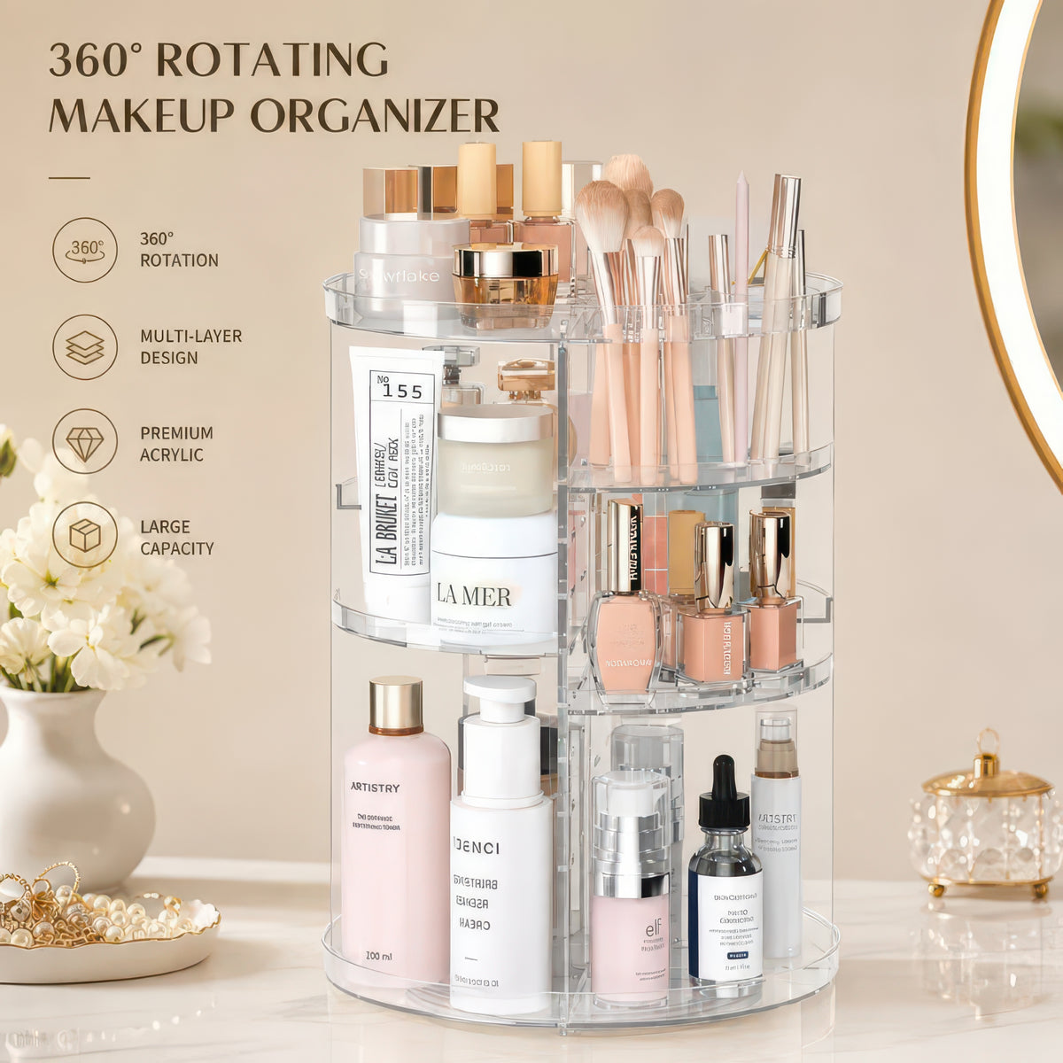 Rotating Cosmetic Organizer – Multi-Layer Acrylic Storage Rack