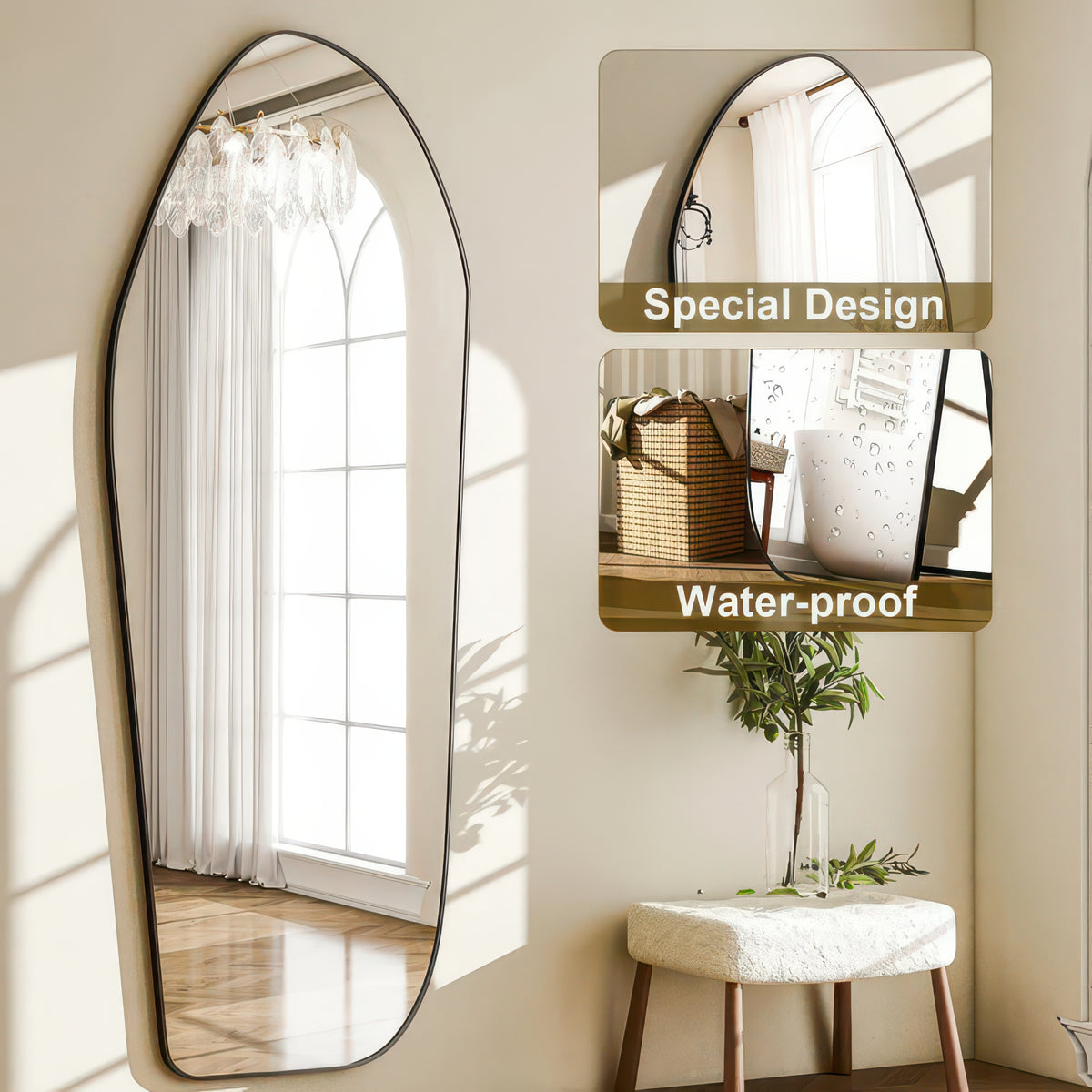 BEAUTYPEAK 67"x24" Irregular Full-Length Floor Mirror with Aluminum Frame