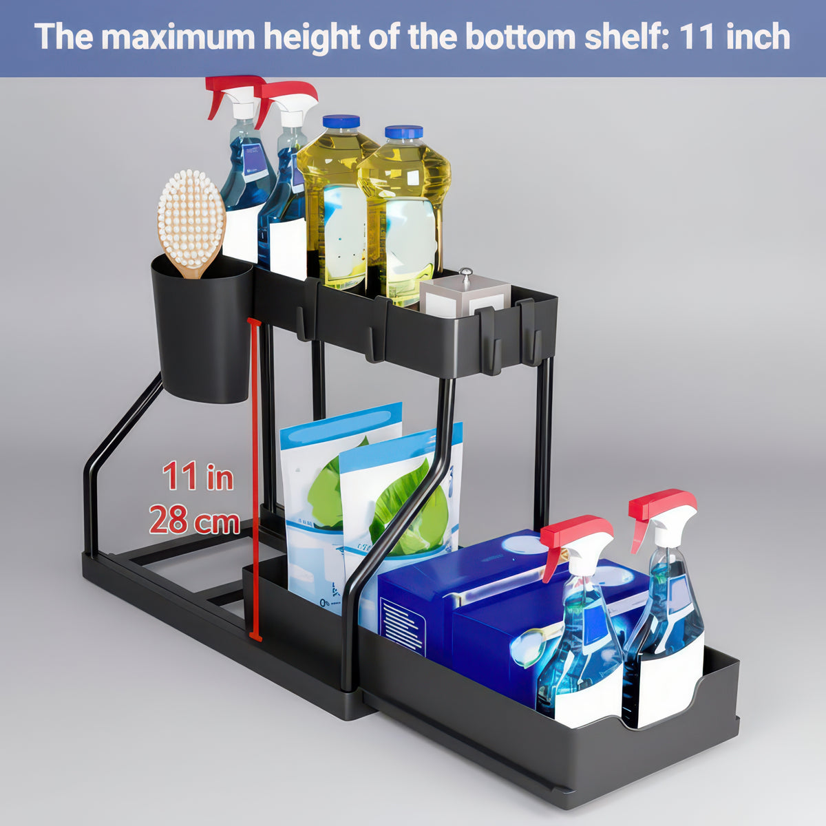 Space Saving 2-Tier Under-Sink Pull-Out Storage Organizer for Kitchen & Bathroom