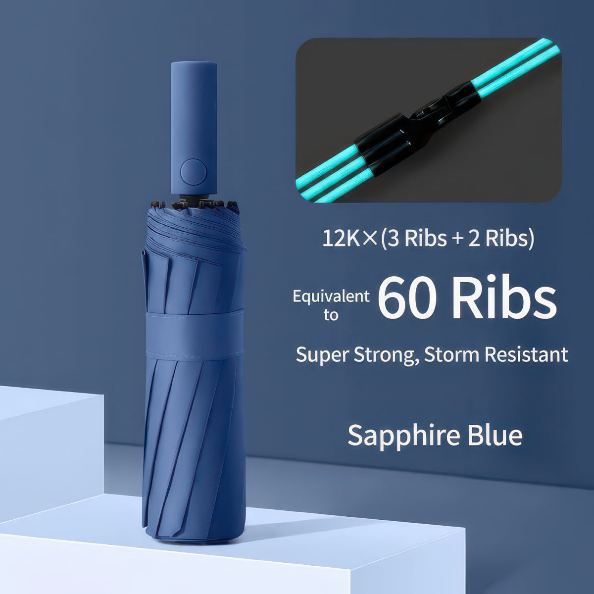 Windproof Automatic Folding Umbrella with UV Protection, 24 or 60 Rib Frame