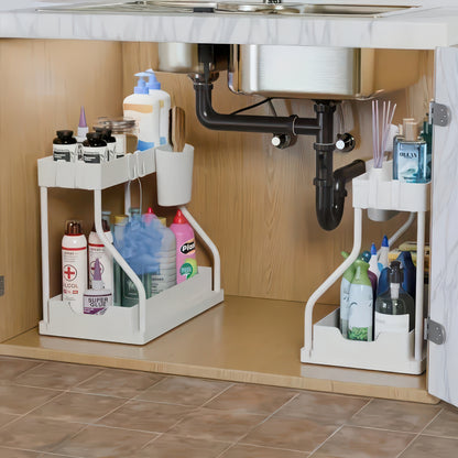 Space Saving 2-Tier Under-Sink Pull-Out Storage Organizer for Kitchen & Bathroom