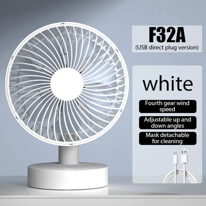 USB Desktop Fan with Four Speeds and 5V Power for Table Use