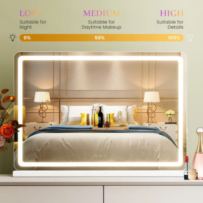 JHK LED Vanity Mirror with Lights, Aluminum Frame, Dimmable 3 Color Modes, Memory Function