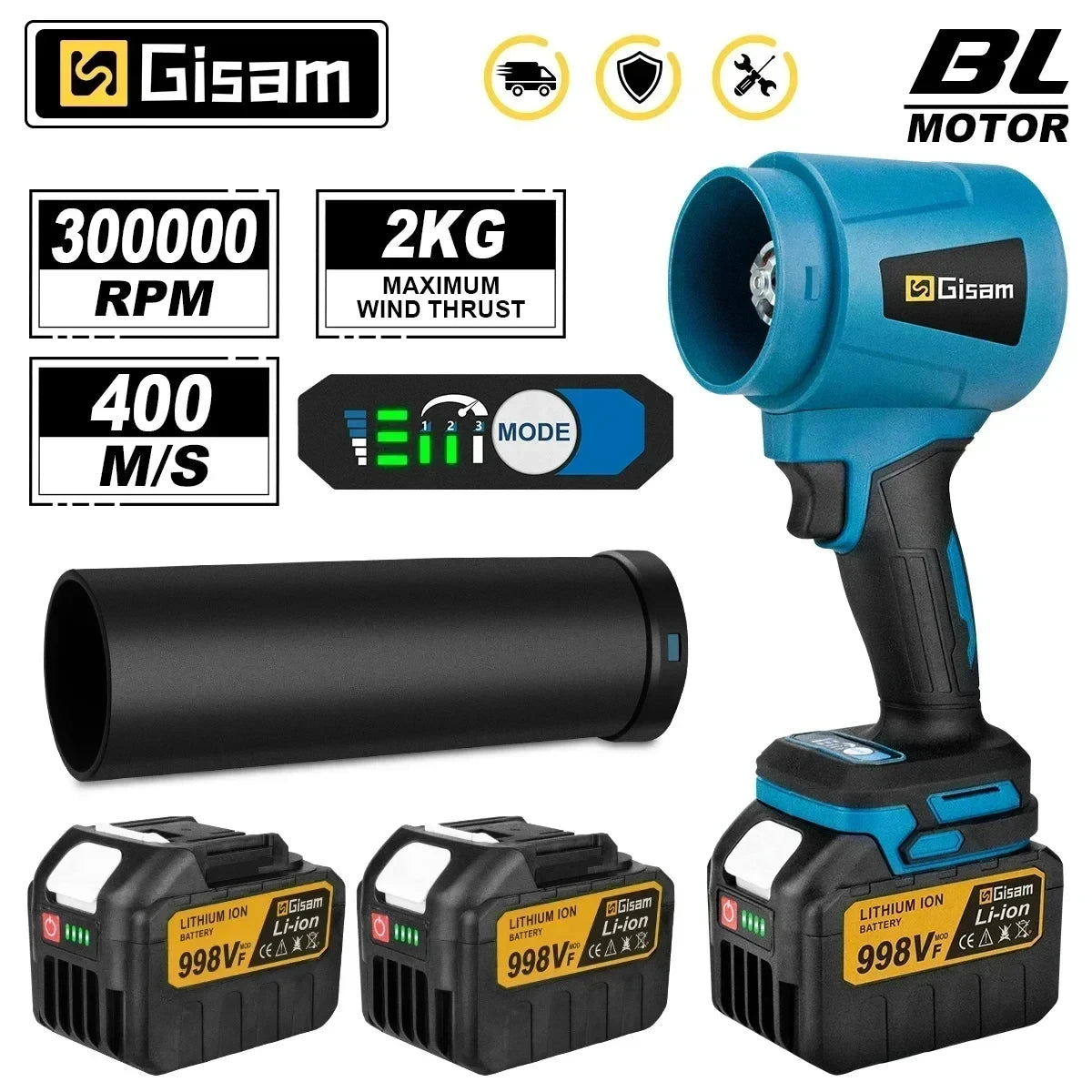 Brushless Leaf Blower - Gisam 300000RPM Turbo Blower