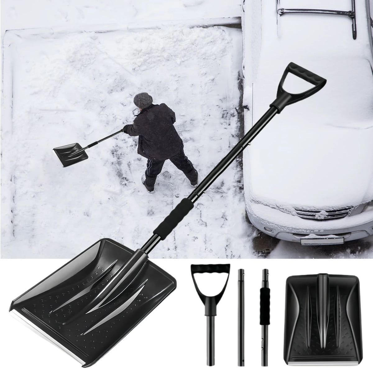 D-Grip Snow Shovel - Adjustable Car Driveway Shovel