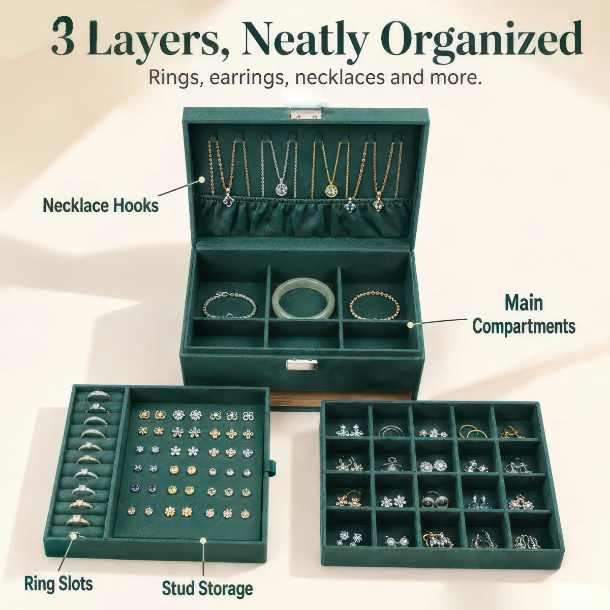 Lockable Travel Jewelry Organizer Box, 2 and 3 Layer Options