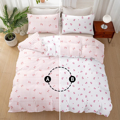 Plaid Duvet Cover Set – Bow Print 3pcs Soft Bedding