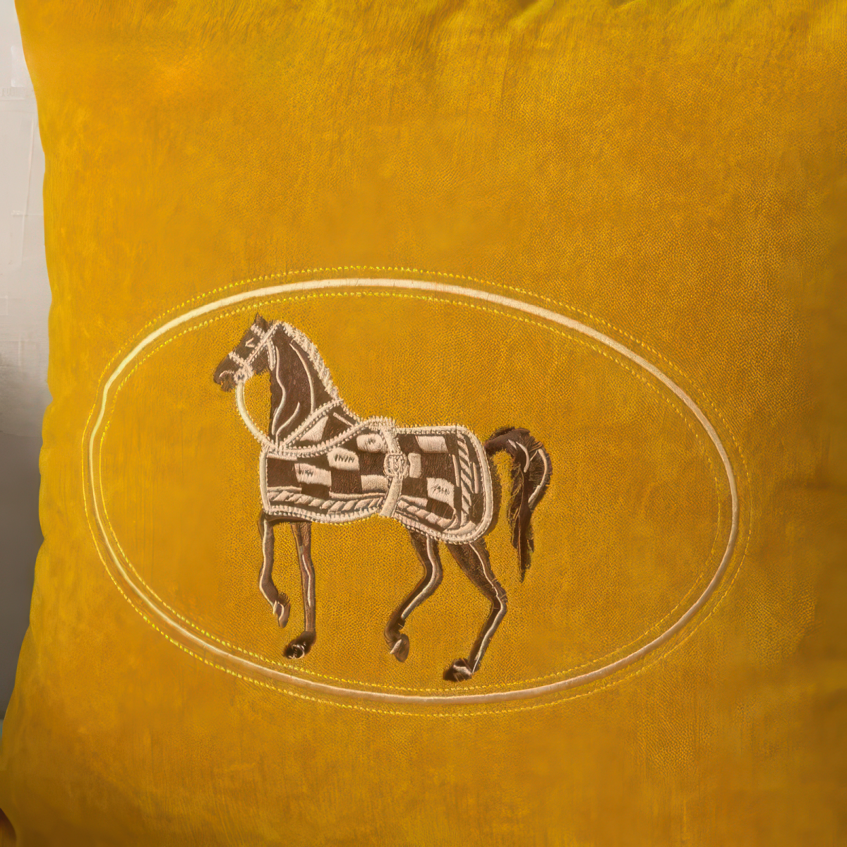 Hand-Embroidered Horse Cushion Cover for Sofa and Home, 45x45cm
