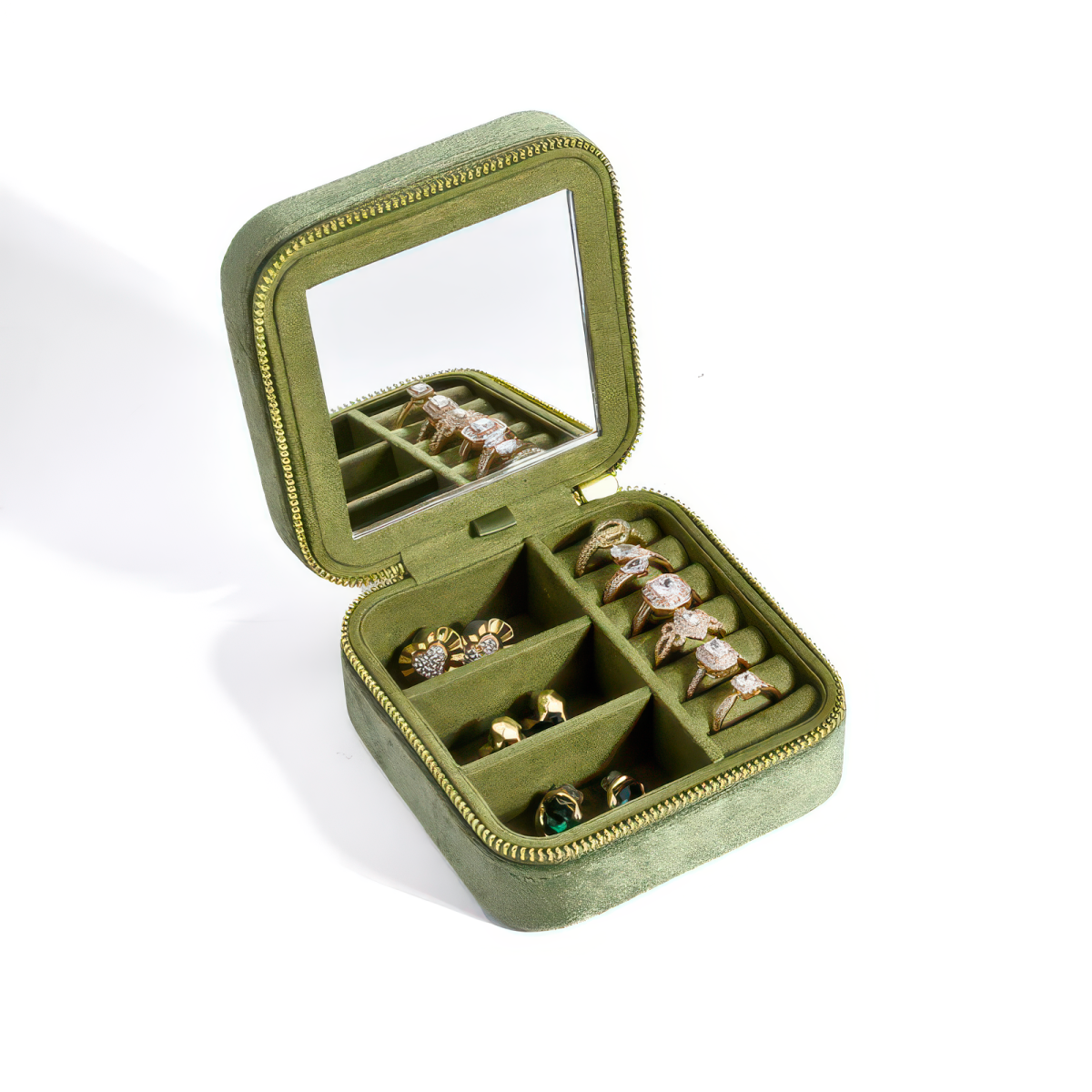 Velvet Ring and Jewelry Box with Flip Lid, with or without Mirror