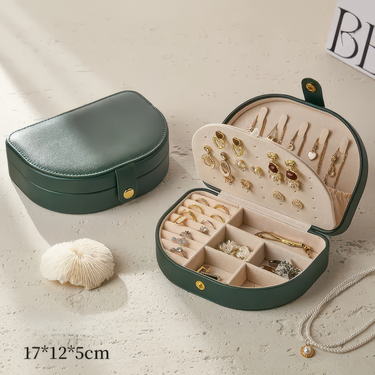 Travel Jewelry Storage Box with Leather Exterior