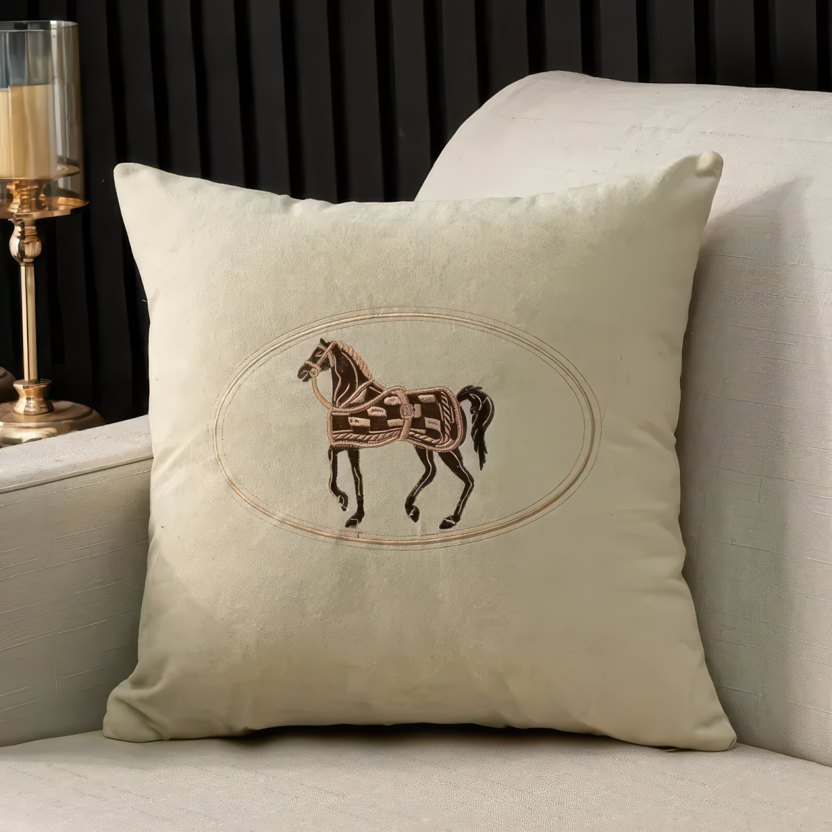 Hand-Embroidered Horse Cushion Cover for Sofa and Home, 45x45cm