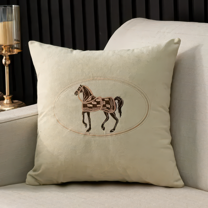 Hand-Embroidered Horse Cushion Cover for Sofa and Home, 45x45cm