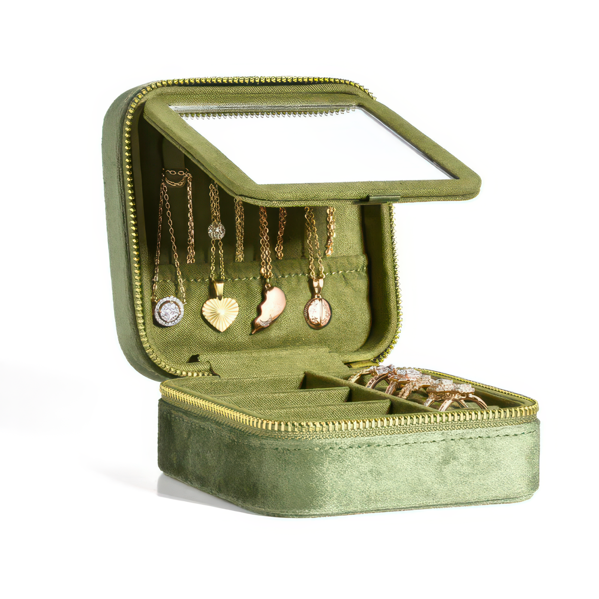 Velvet Ring and Jewelry Box with Flip Lid, with or without Mirror