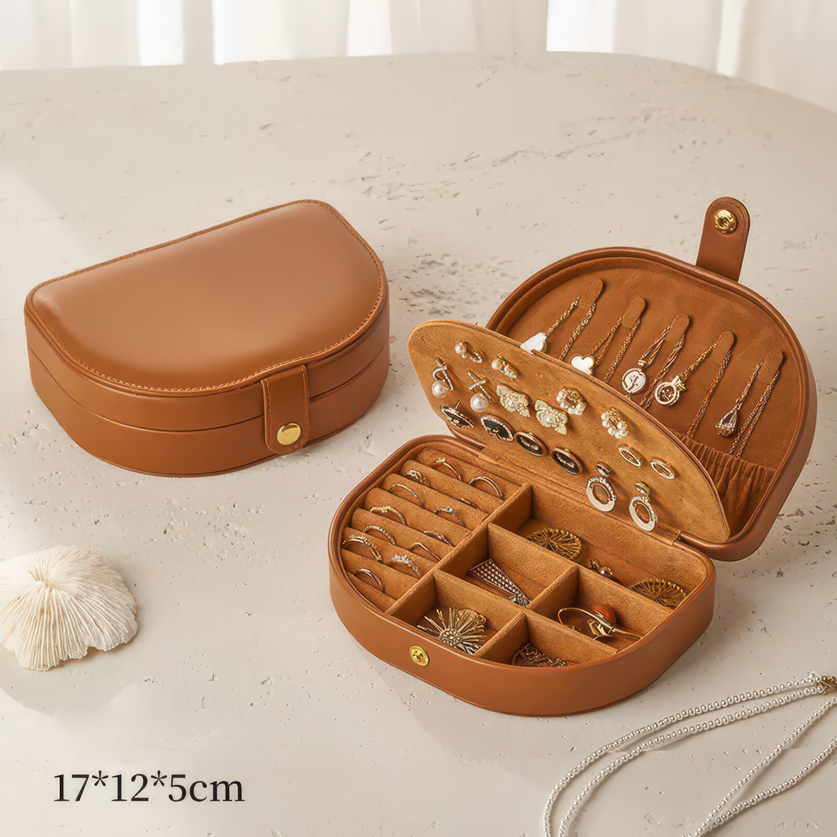Travel Jewelry Storage Box with Leather Exterior