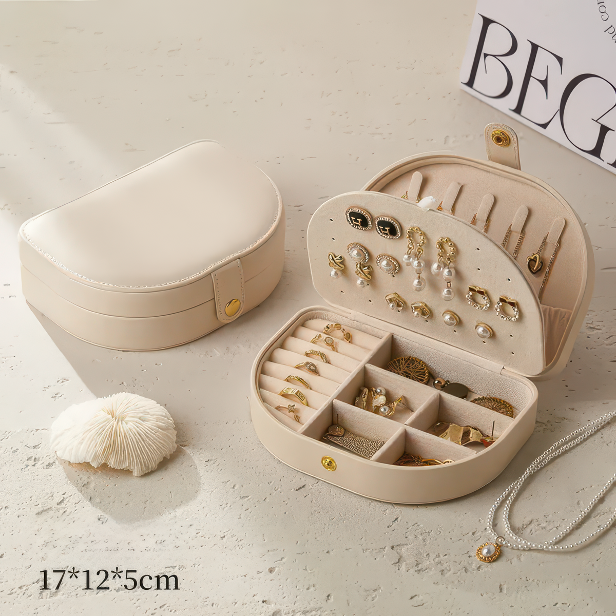 Travel Jewelry Storage Box with Leather Exterior