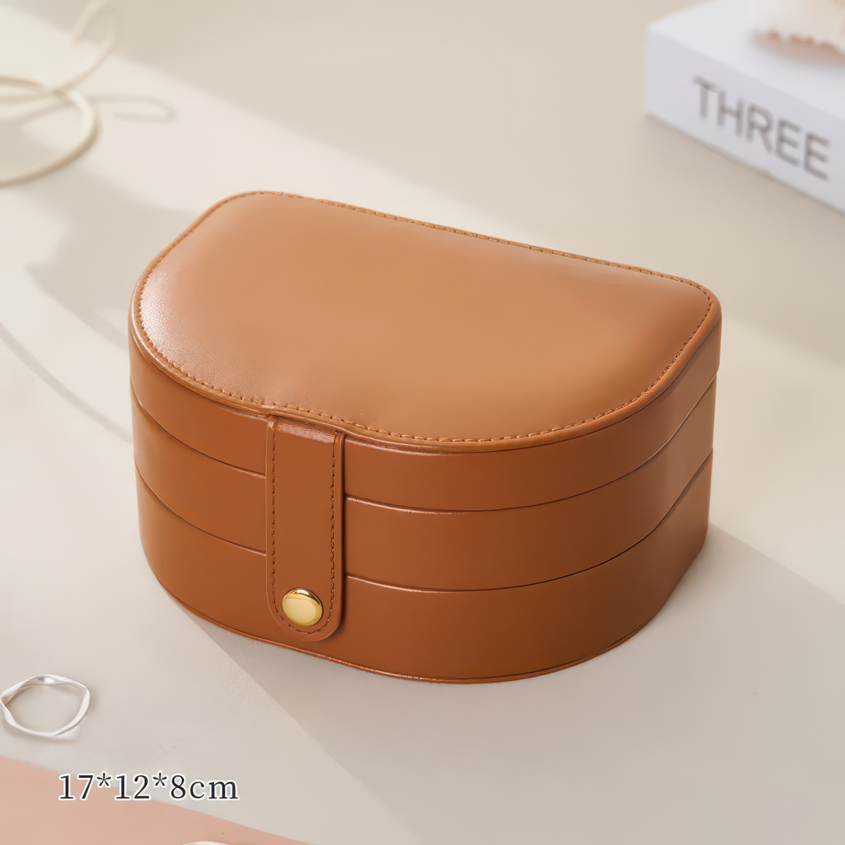 Travel Jewelry Storage Box with Leather Exterior