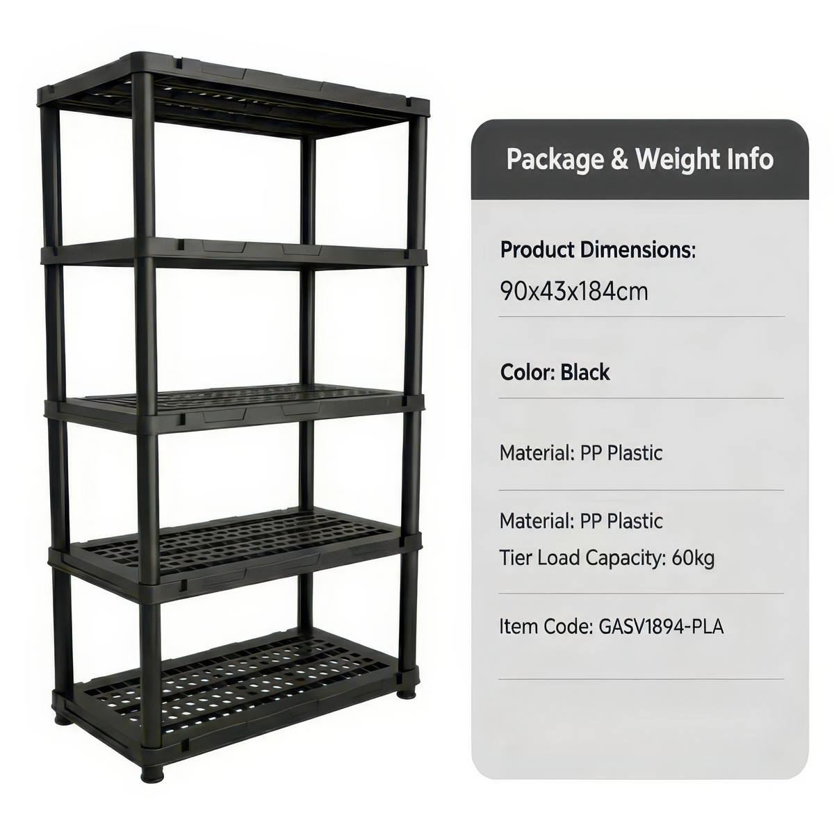 Strong Plastic Storage Shelving - Waterproof 4/5 Tier Rack