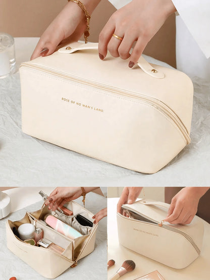 Leather Makeup Bag – Large Travel Toiletry Organizer